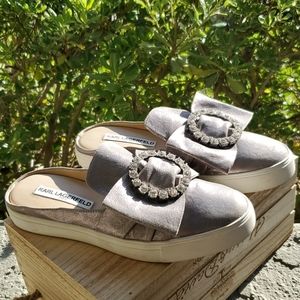 Karl Lagerfeld slip on embellished silver mules EU
